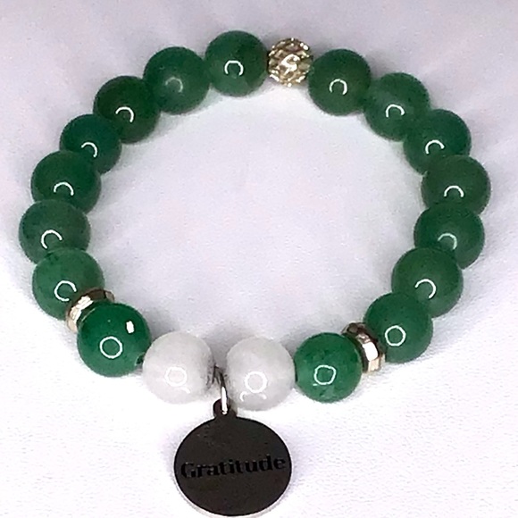 CERTIFIED AUTHENTIC GREEN JADE BRACELET WITH GRATITUDE PENDANT - Picture 1 of 3